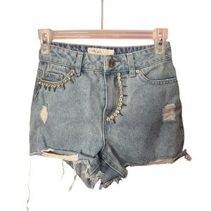 Chic Light Blue Distressed Jean Shorts
